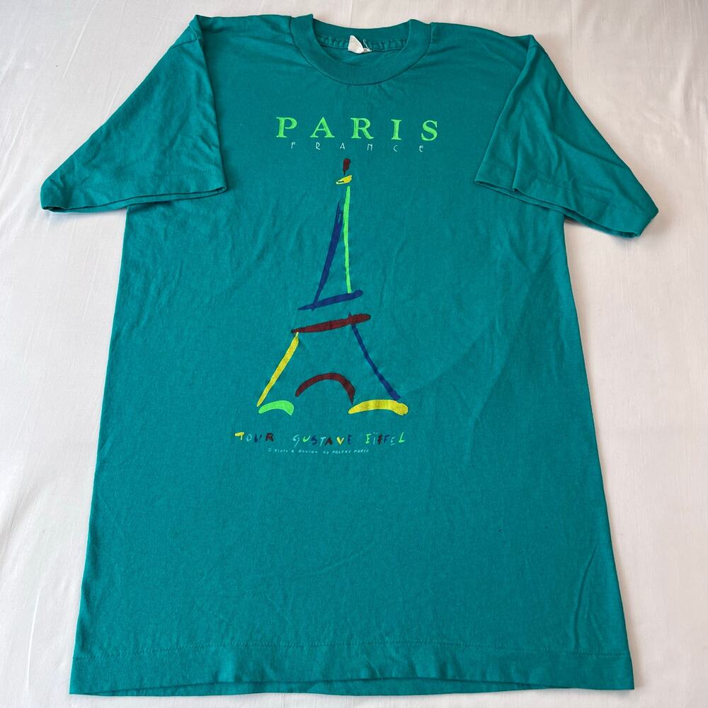 Vintage Paris France Eiffel Tower Souvenir T-shirt size medium Green